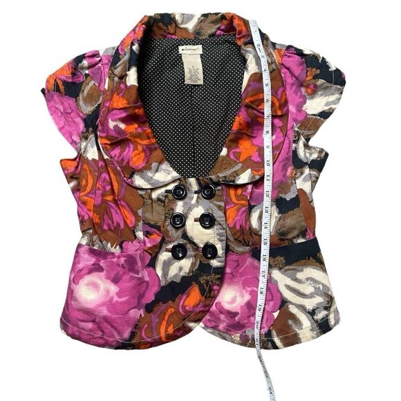 Anthropologie Elevenses Linen Blend Floral Short Cap Sleeve Blazer Size 6 - Picture 9 of 10